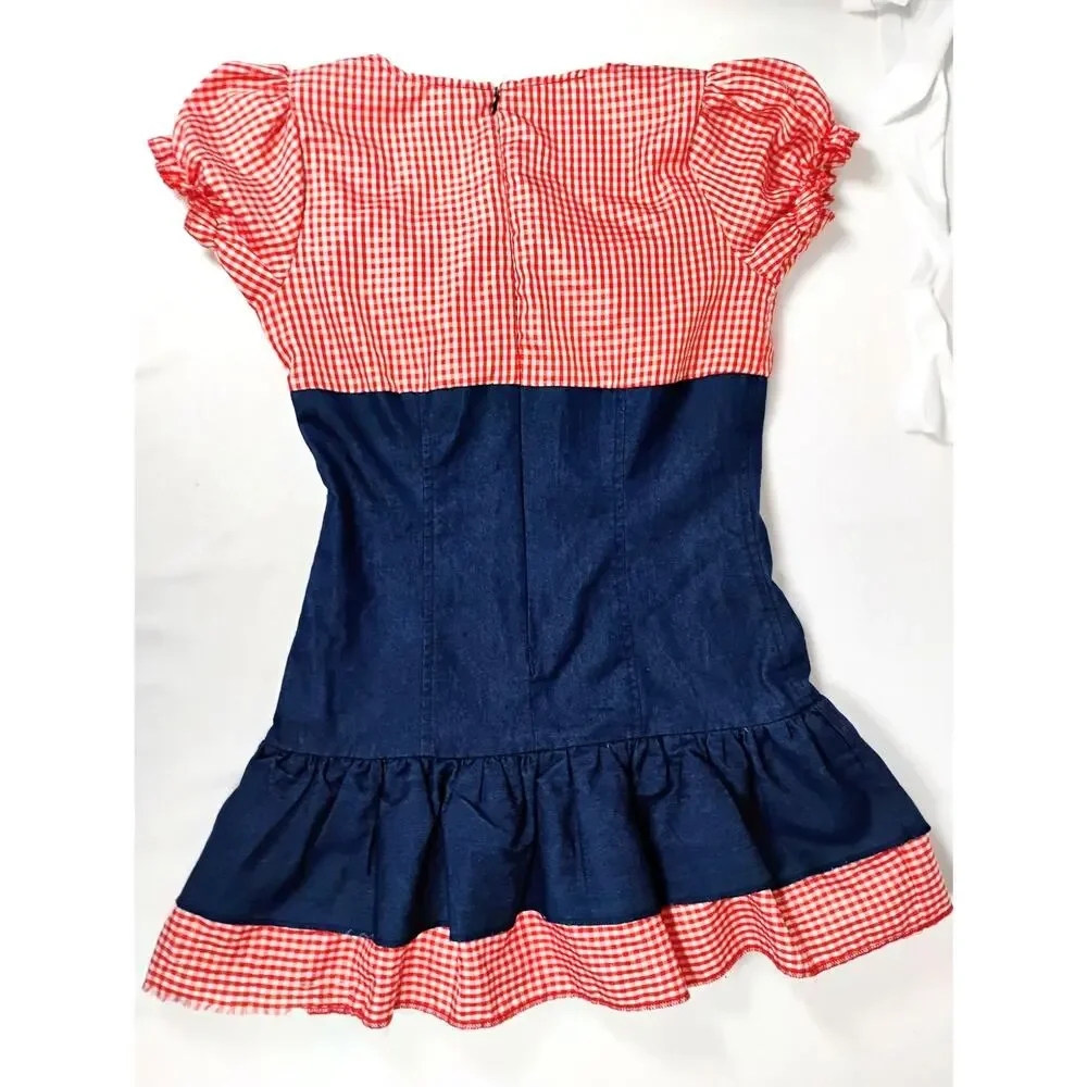 Girls Dorothy Dress Costume Gingham Chambray Wizard Oz Dance Halloween